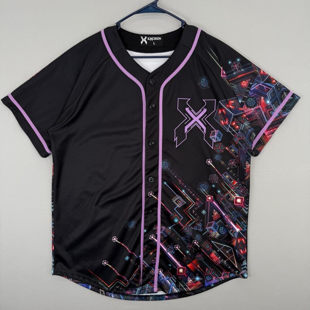 Excision Nexus Tour Baseball Jersey Mens Large Black Purple EDM Rave Dubstep